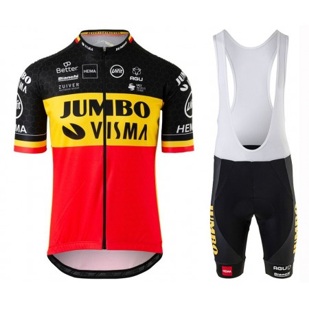 Set Kurzarmtrikot + Trägerhose 2020 Team Jumbo-Visma Belgische Meister N001